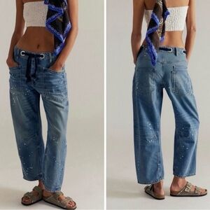 NWOT Free People We The Free Moxie Pull-On Barrel Jeans- Timeless Blue 27